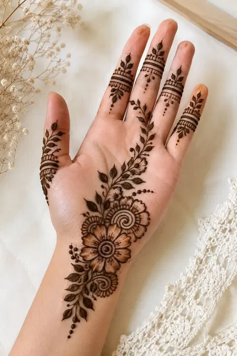 aesthetic arabic bel finger mehndi design