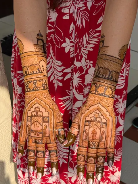 bridal indian figure back hand mehndi design