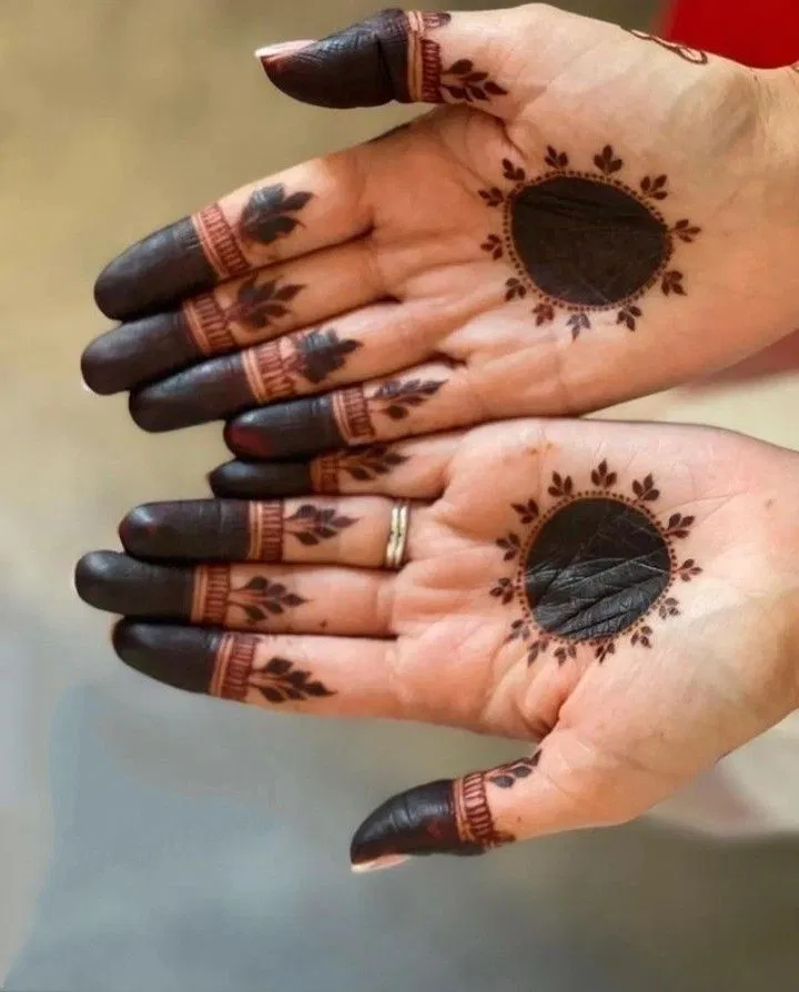 Aesthetic Pakistani Finger Mehndi Design with Gol Tikki and Deity
