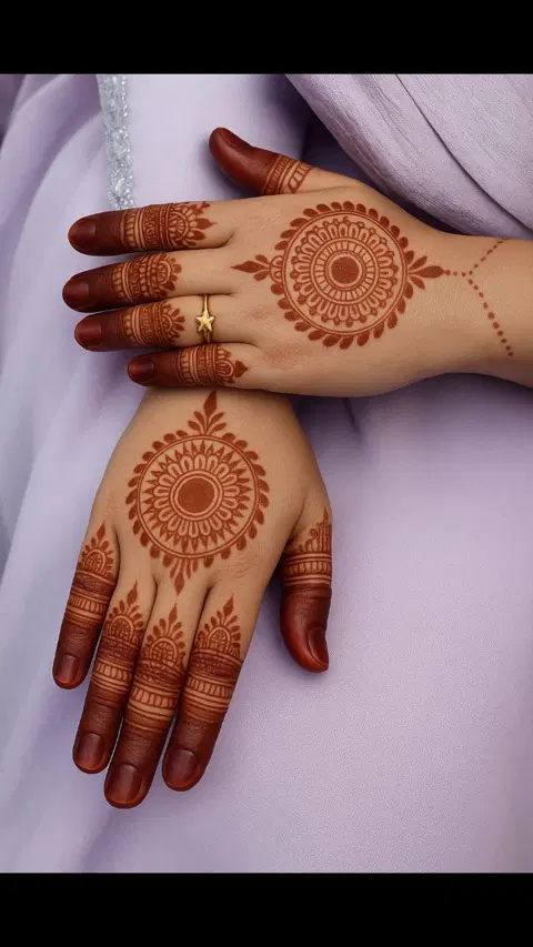 bridal minimal circle back hand mehndi design