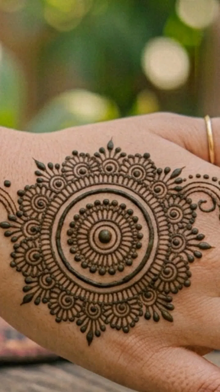 Bridal Simple Back Hand Mehndi Design with Gol Tikki