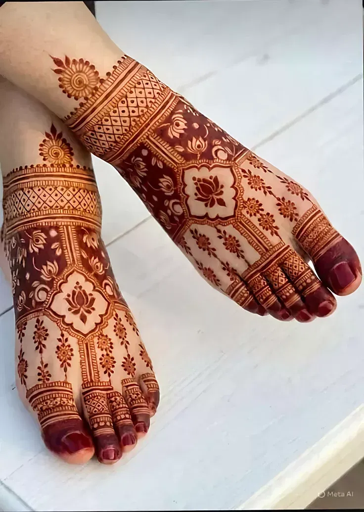 Bridal Indian Foot Mehndi Design with Figures and Flowers (2)