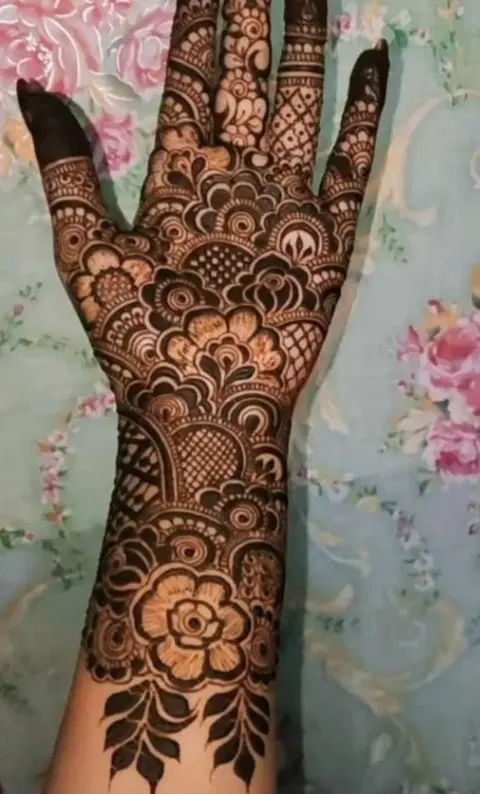 bridal flower full hand mehndi design