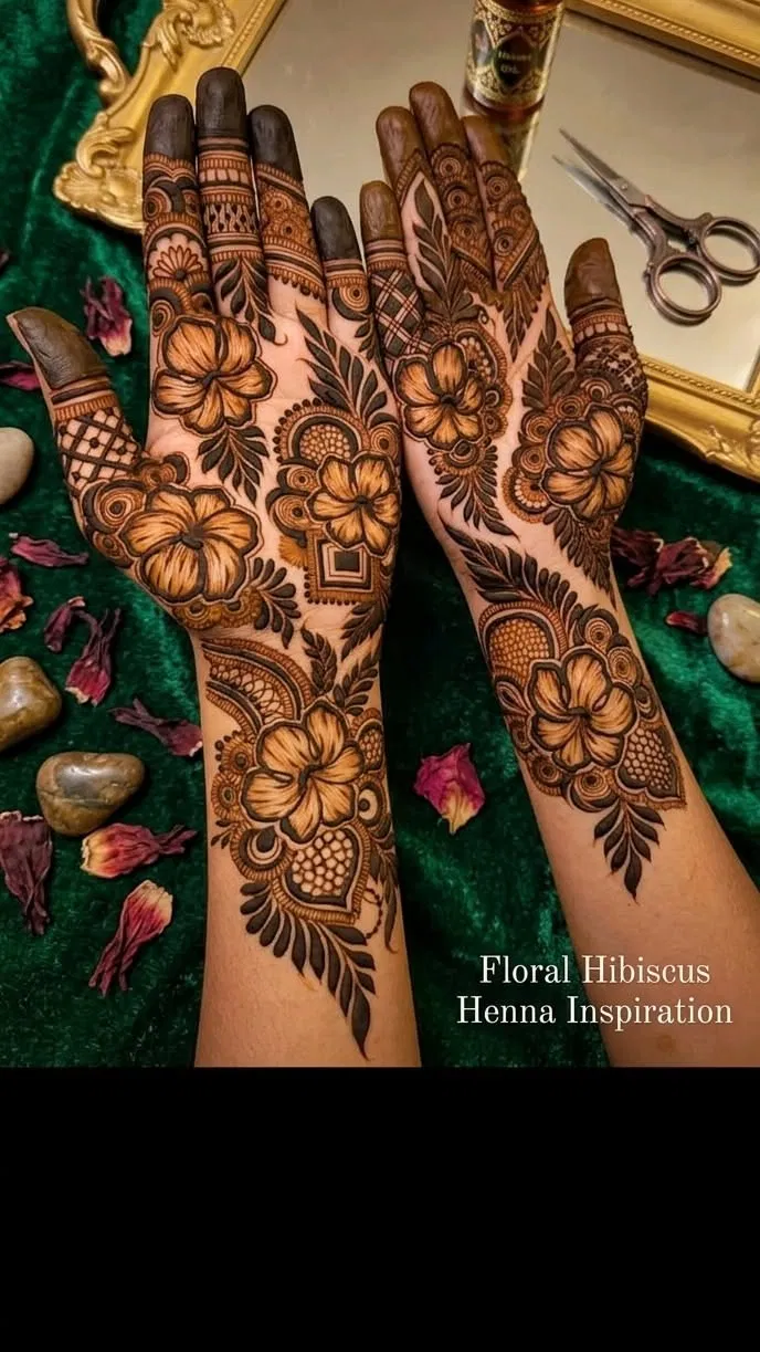 Arabic Bridal Back Hand Mehndi Design with Flowers and Lotus (2)