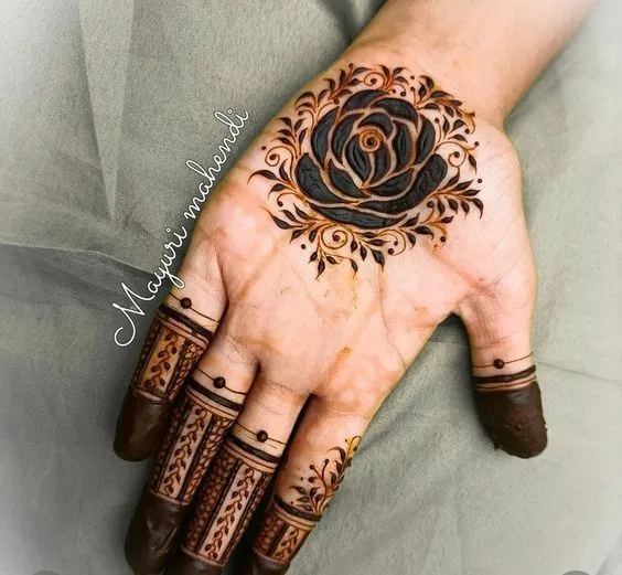Simple Front Hand Mehndi Design with Flowers, Jaal and Lotus
