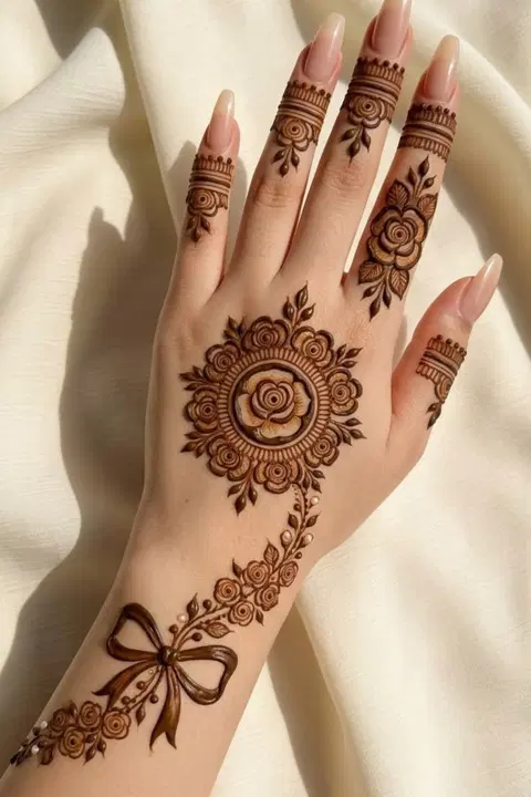 aesthetic arabic circle back hand mehndi design