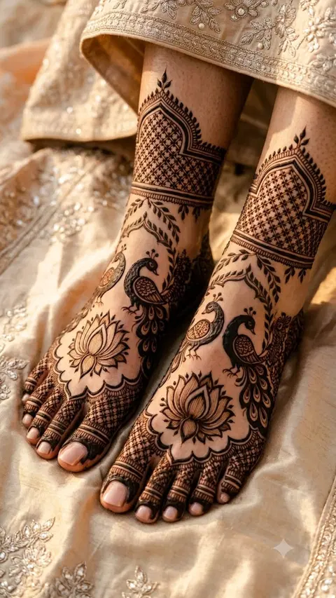 bridal indian figure foot mehndi design