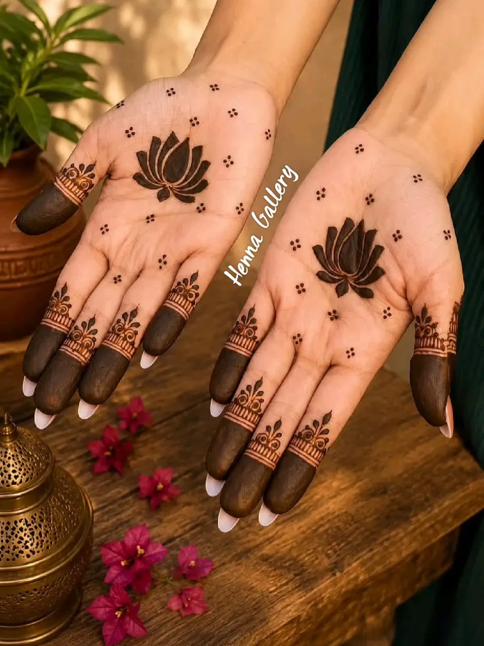 Aesthetic Minimal Back Hand Mehndi Design with Flowers, Jaal and Lotus