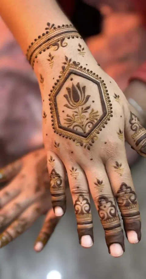 aesthetic simple lotus back hand mehndi design