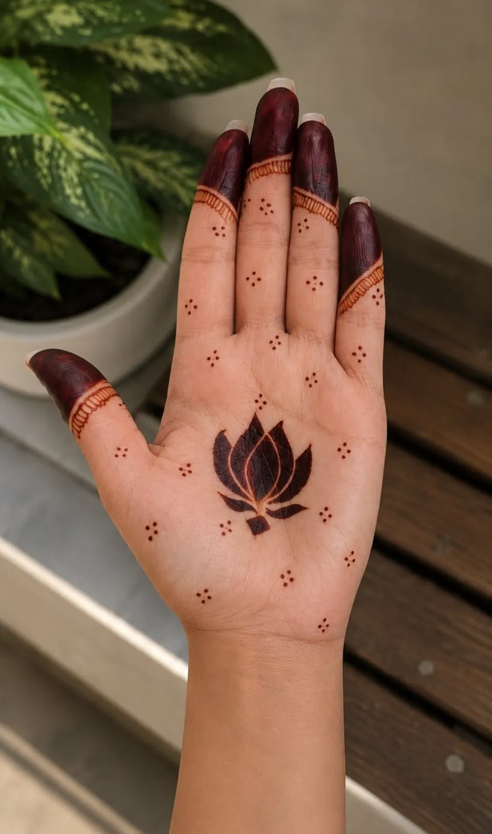 Aesthetic Indian Front Hand Mehndi Design with Gol Tikki, Jaal and Lotus