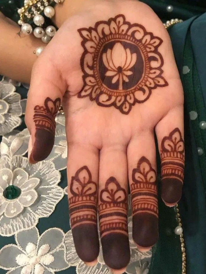 Aesthetic Arabic Back Hand Mehndi Design with Gol Tikki, Flowers and Jaal for Raksha Bandhan (6)