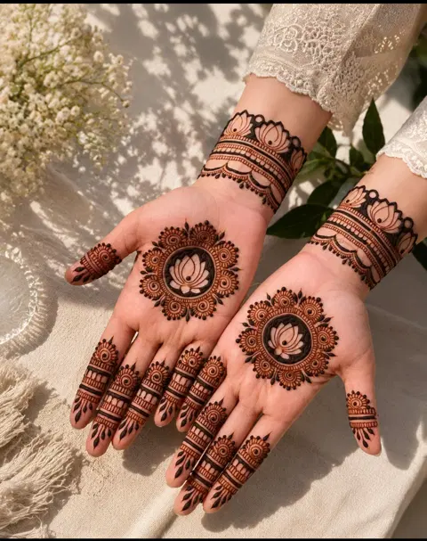 aesthetic stylish circle back hand mehndi design