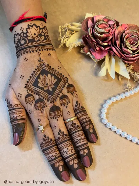 aesthetic royal flower back hand mehndi design