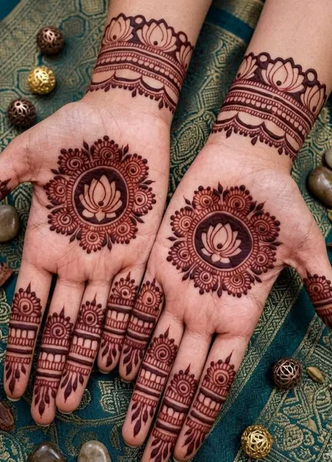 arabic simple circle front hand mehndi design