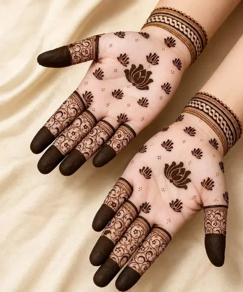 aesthetic minimal jaal front hand mehndi design