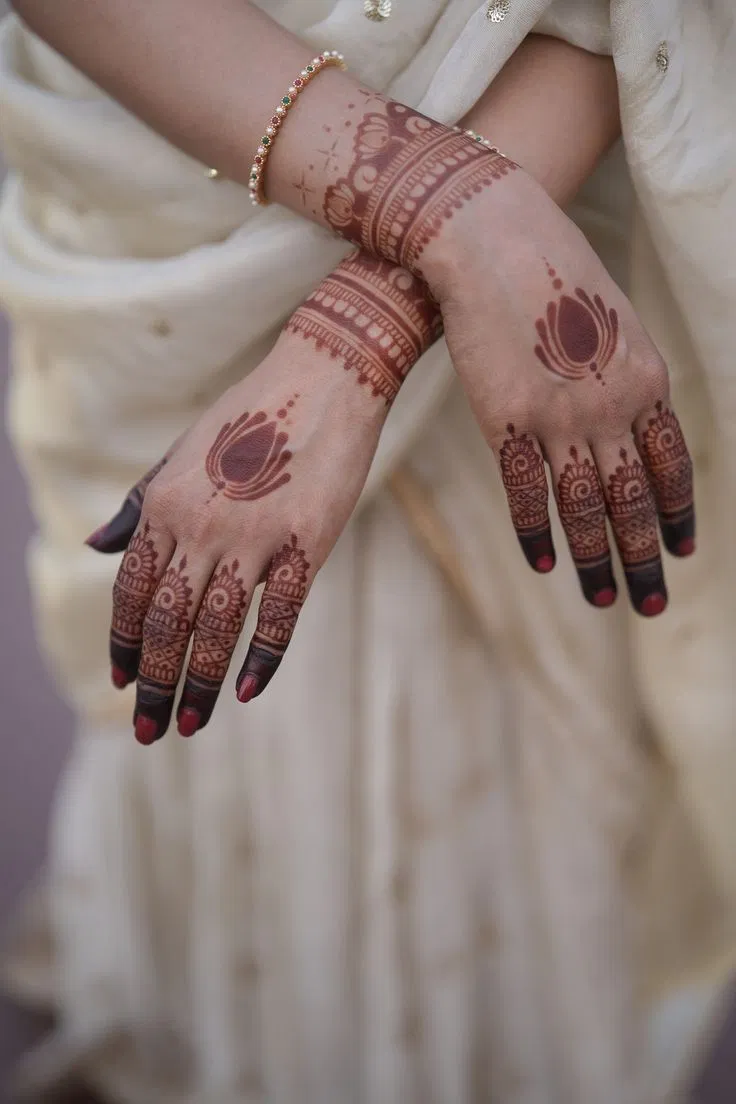 Aesthetic Royal Back Hand Mehndi Design with Flowers, Jaal and Lotus