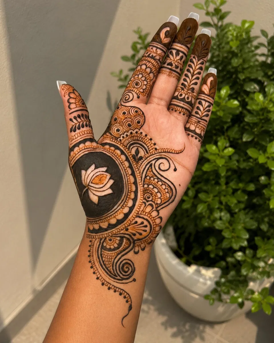 Bridal Simple Front Hand Mehndi Design with Lotus