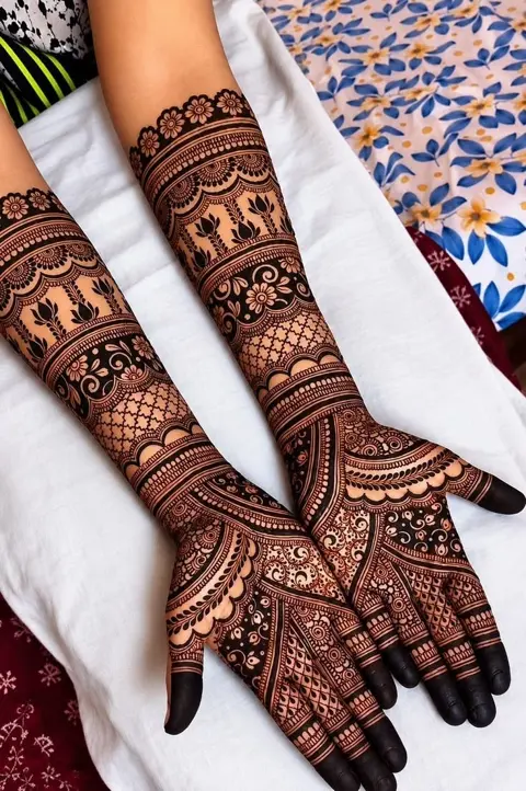 aesthetic bridal figure arm mehndi design