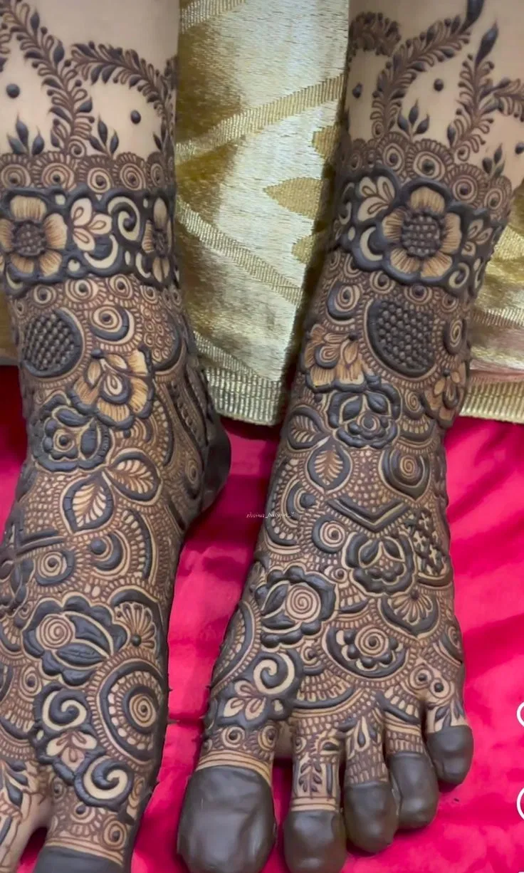 Bridal Royal Back Hand Mehndi Design with Figures and Hearts