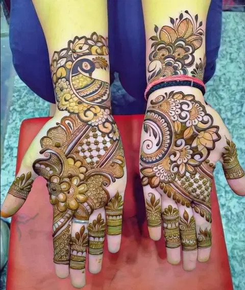 bridal indo-arabic back hand mehndi design