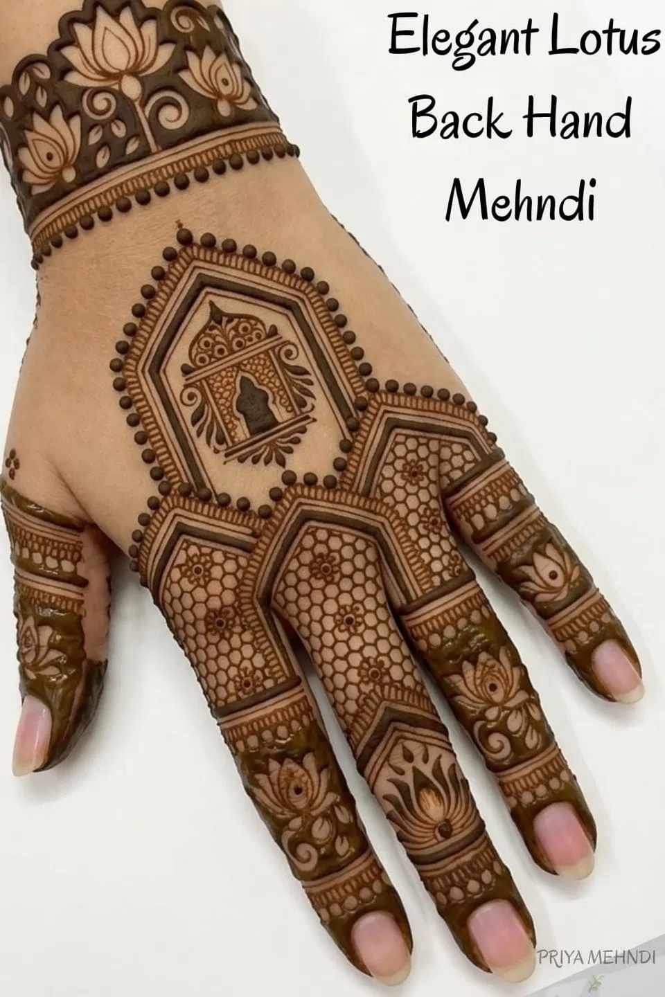 Bridal Stylish Back Hand Mehndi Design with Lotus