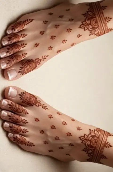 minimal pakistani jaal foot mehndi design