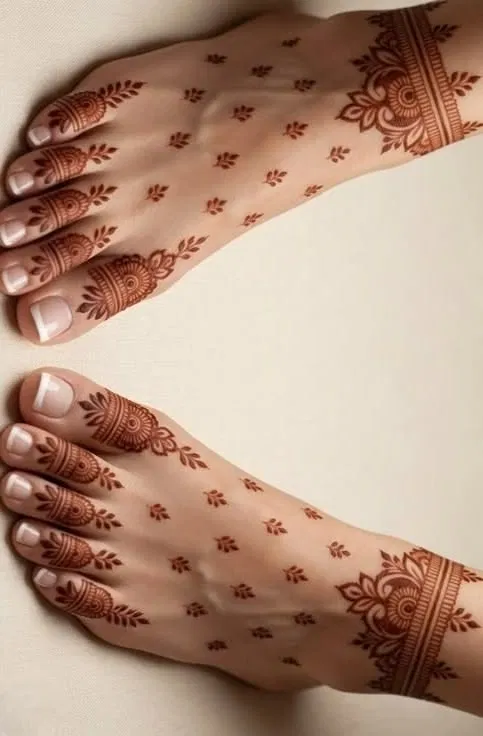 Minimal Pakistani Foot Mehndi Design with Jaal