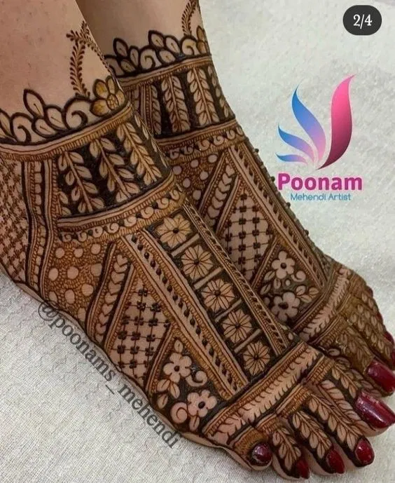 Bridal Indian Foot Mehndi Design with Figures, Flowers and Peacock