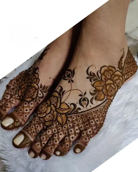 bridal indian flower foot mehndi design