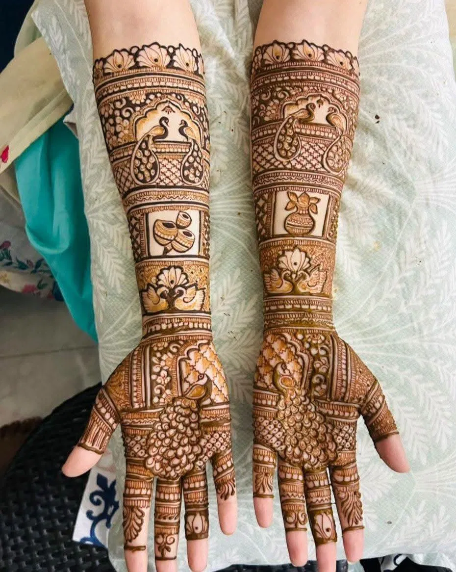 Bridal Front Hand Mehndi Design with Figures