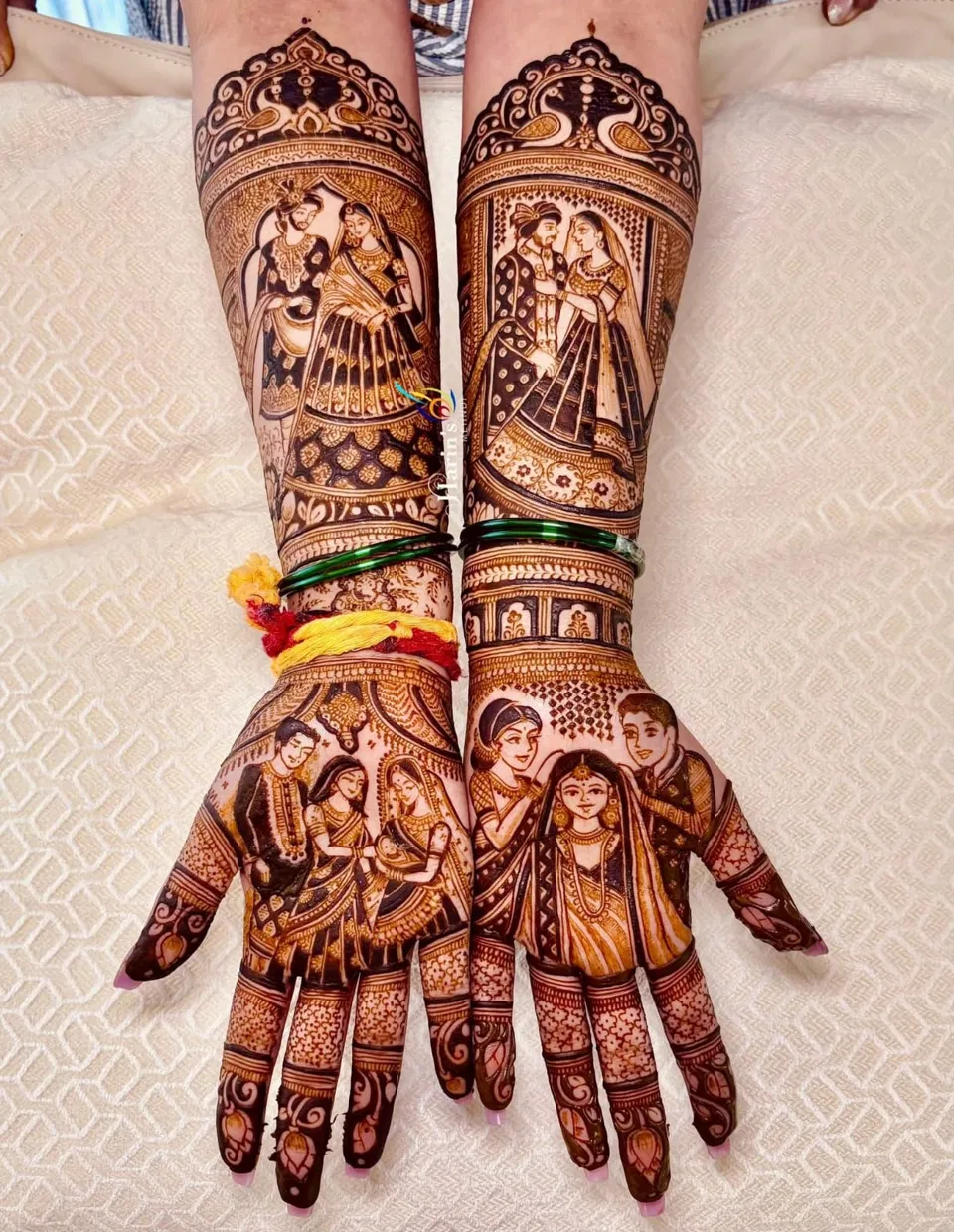 Bridal Front Hand Mehndi Design with Figures