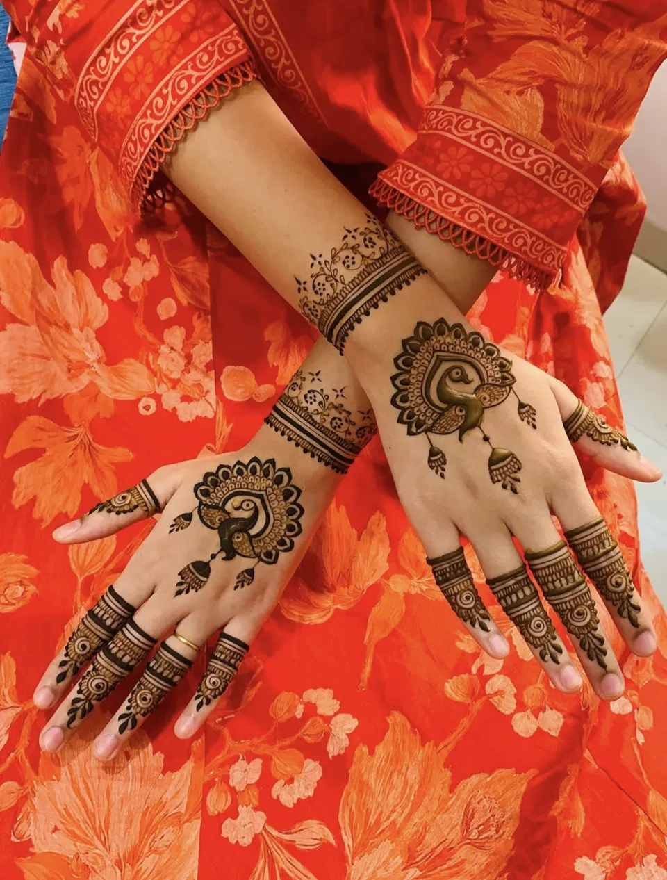 Bridal Back Hand Mehndi Design with Jaal and Moon