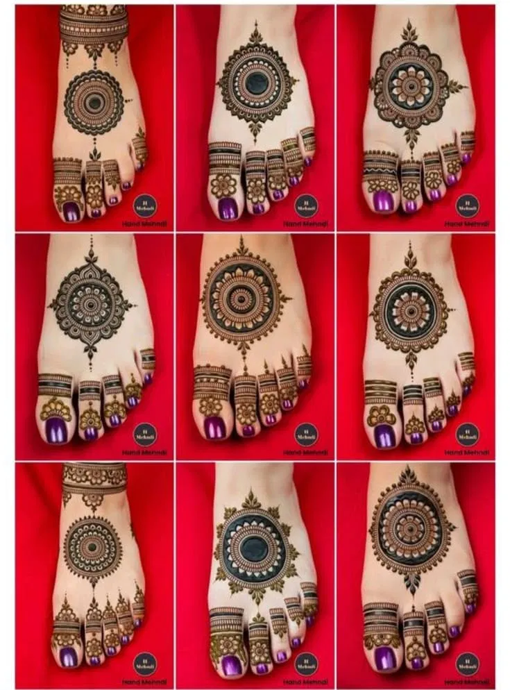 Bridal Stylish Finger Mehndi Design with Gol Tikki, Deity and Flowers