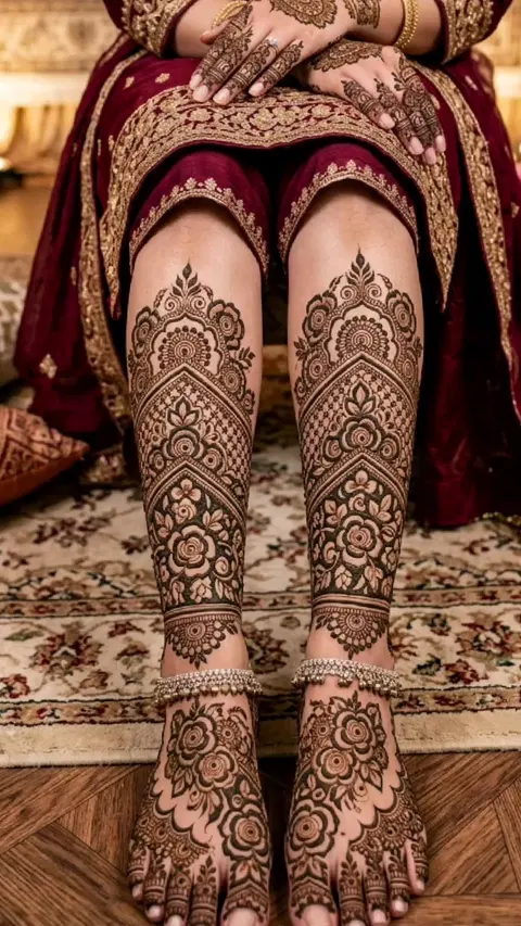 bridal indian figure foot mehndi design