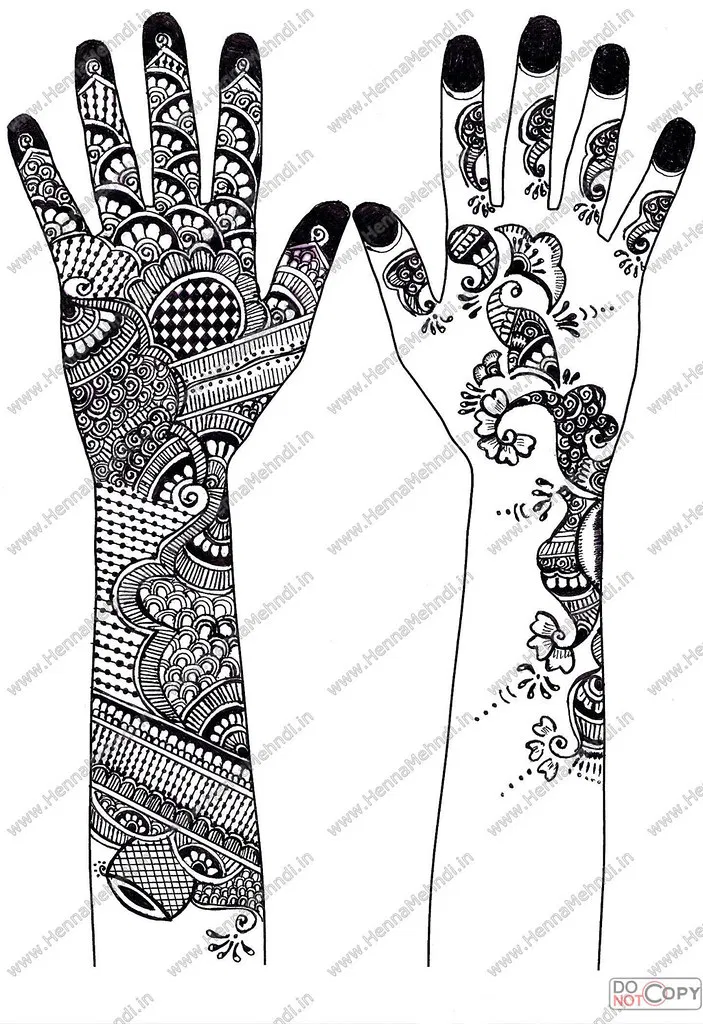 Bridal Full Hand Mehndi Design with Figures