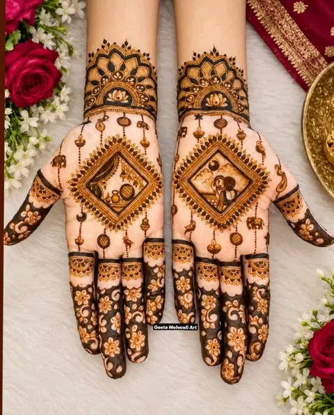 bridal stylish heart front hand mehndi design