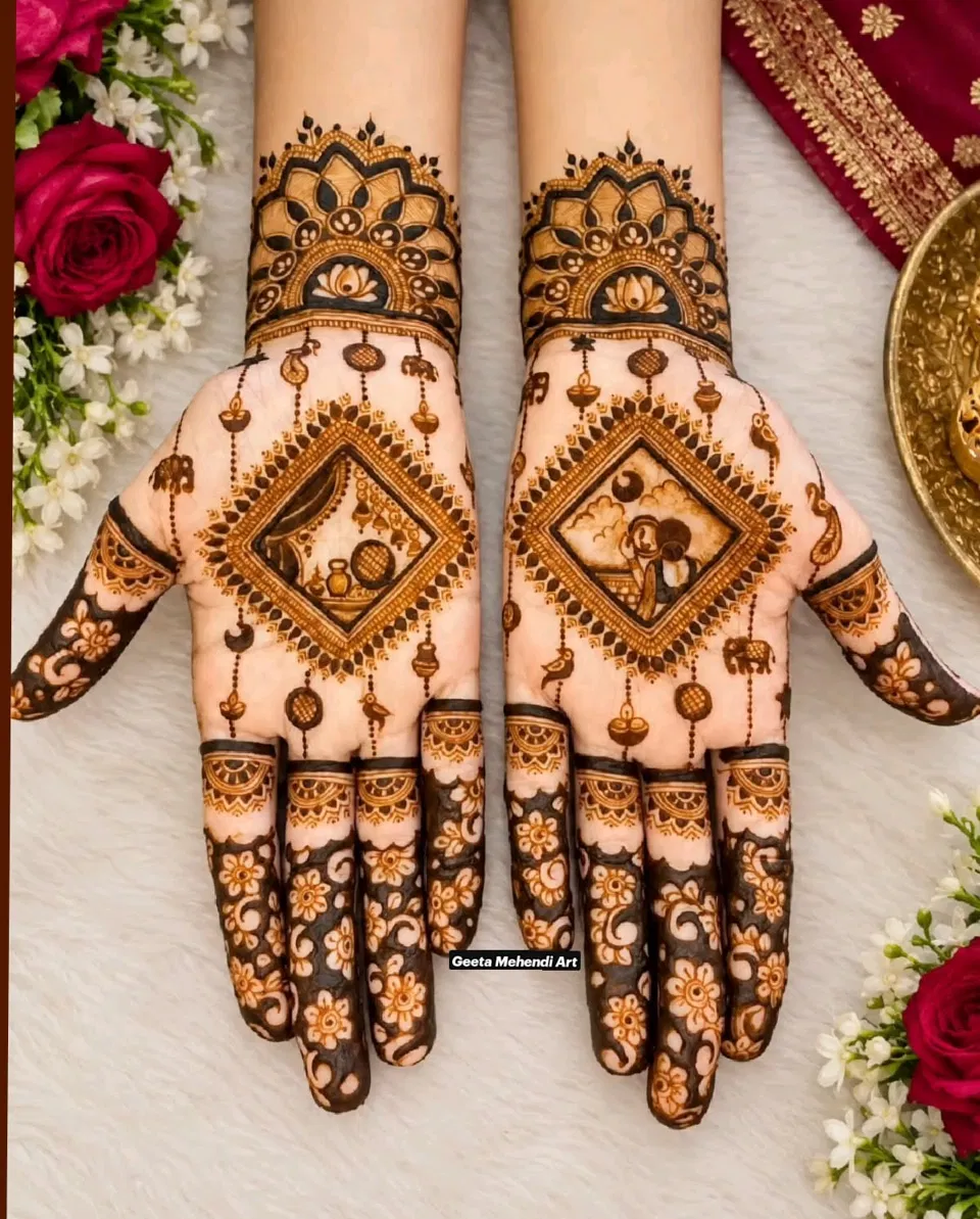 Bridal Stylish Front Hand Mehndi Design with Hearts