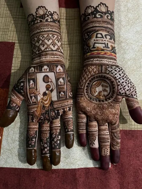aesthetic bridal figure full hand mehndi design