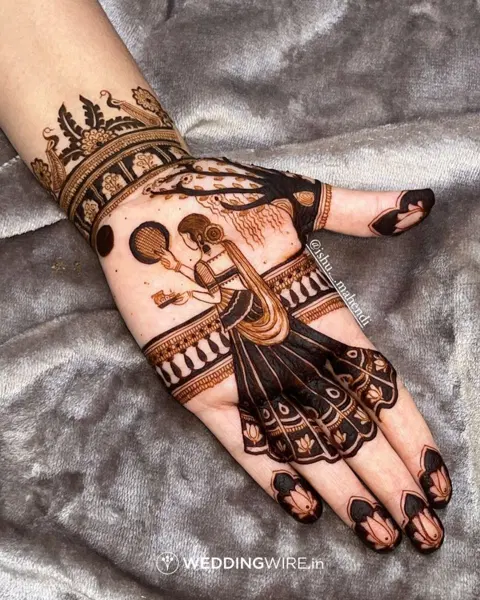 bridal indian deity back hand mehndi design