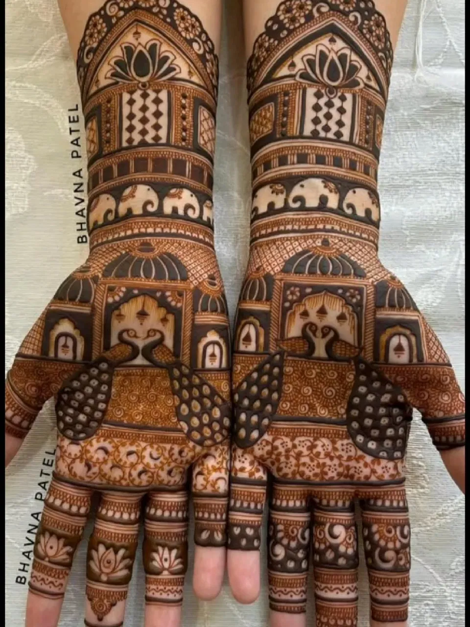 Heavy Indian Full Hand Mehndi Design with Figures for Engagement
