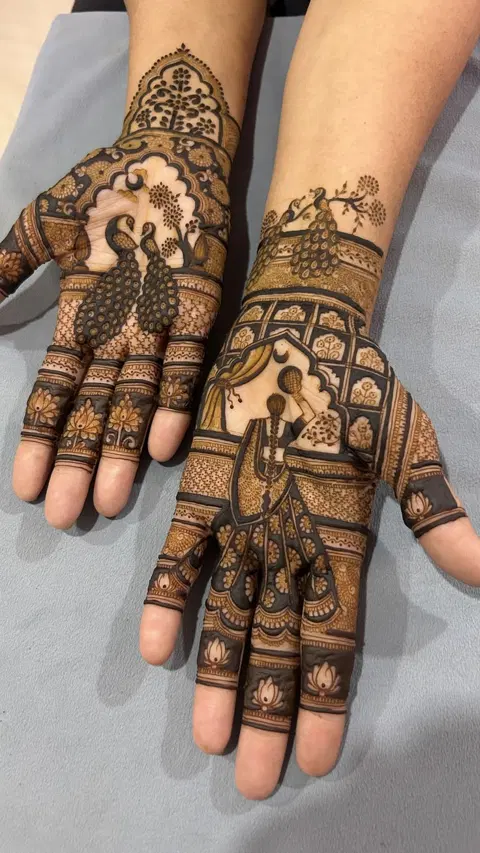 bridal figure back hand mehndi design