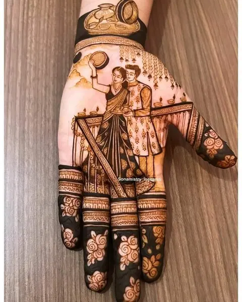 aesthetic bridal figure back hand mehndi design