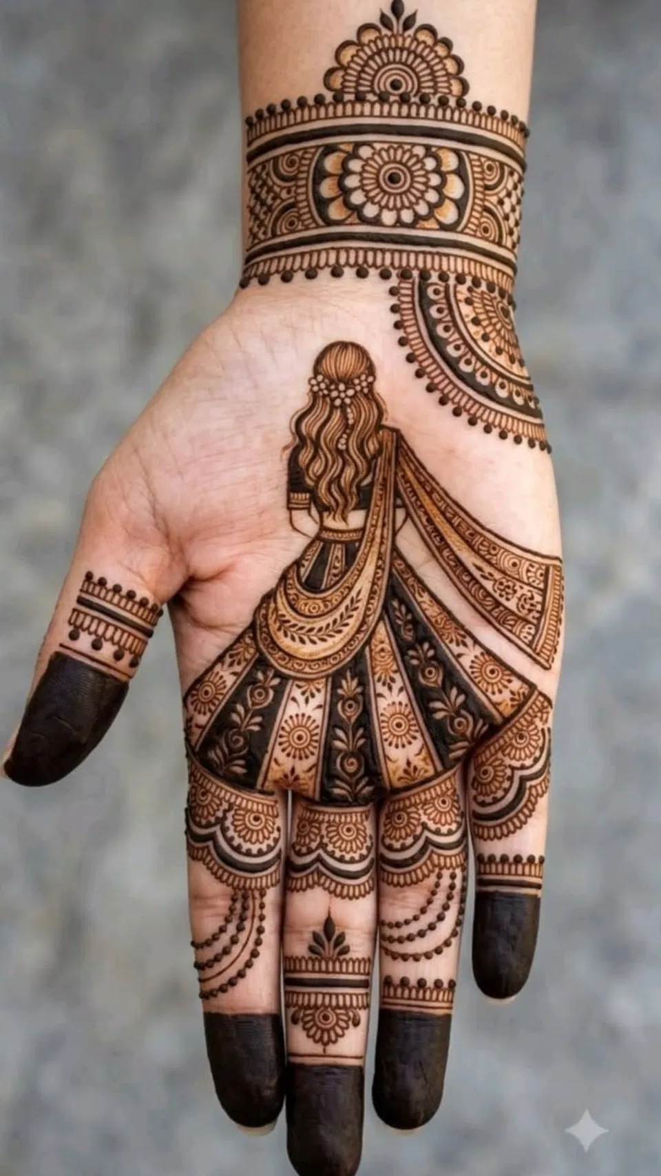 Bridal Simple Back Hand Mehndi Design with Figures for Karwa Chauth (2)