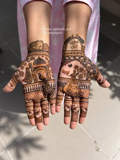 bridal indian figure back hand mehndi design