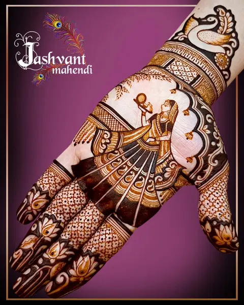 bridal stylish figure back hand mehndi design