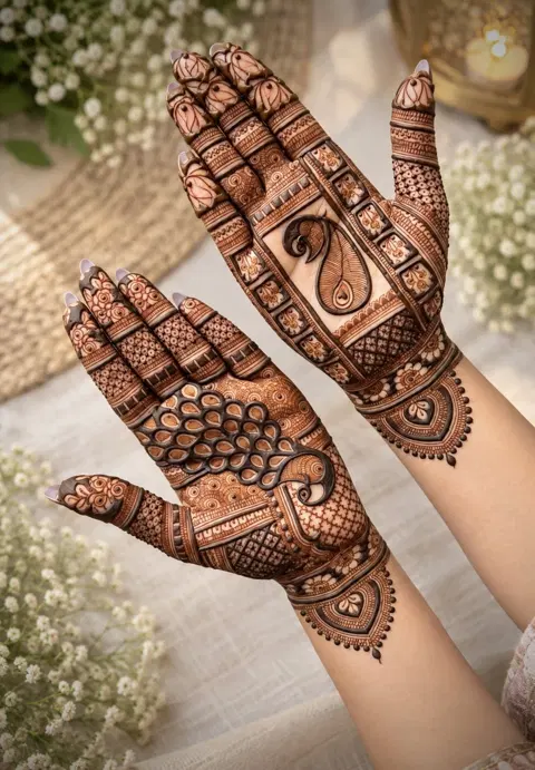 simple peacock back hand mehndi design