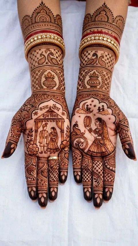 bridal indian figure back hand mehndi design