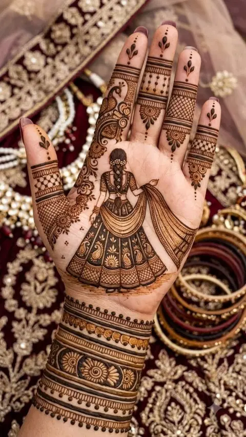 bridal indian circle back hand mehndi design