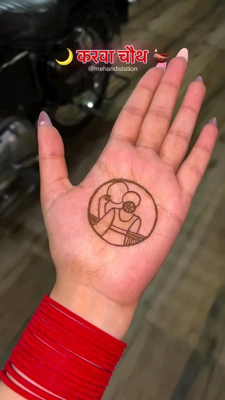 Simple Stylish Back Hand Mehndi Design with Gol Tikki and Jaal for Karwa Chauth