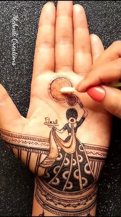Simple Stylish Full Hand Mehndi Design with Figures and Jaal